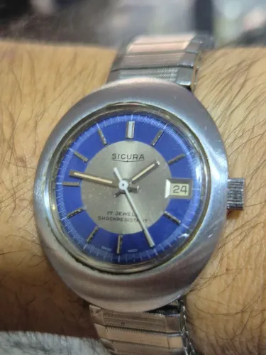 Relógio SICURA "UFO" WIND AZUL MECÂNICO SWISS MADE - ÓTIMO ESTADO