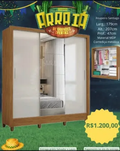 Guarda roupa porta de correr e espelho entrega grátis