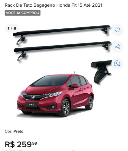 Rack De Teto Bagageiro Honda Fit 15 Até 2021