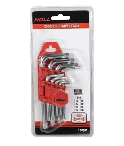 JOGO CHAVE TORX C/ 9 PEÇAS T9 A T50 C/ FURO NAS EXTREMIDADES - NOLL