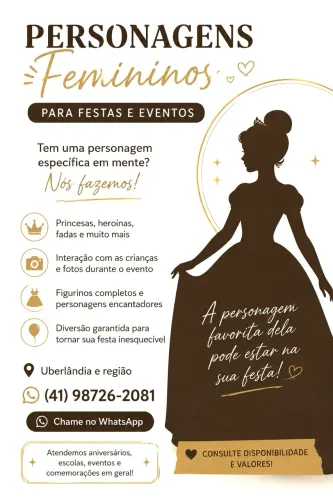 Personagens Femininos para Festas e Eventos | Uberlândia e Região