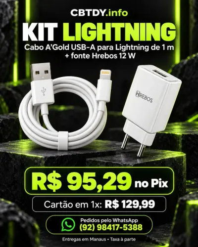 Kit Lightning: cabo A?Gold + fonte Hrebos 12 W