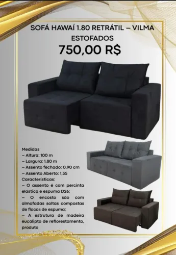 Sofá Hawaí retrátil (Pague na entrega)