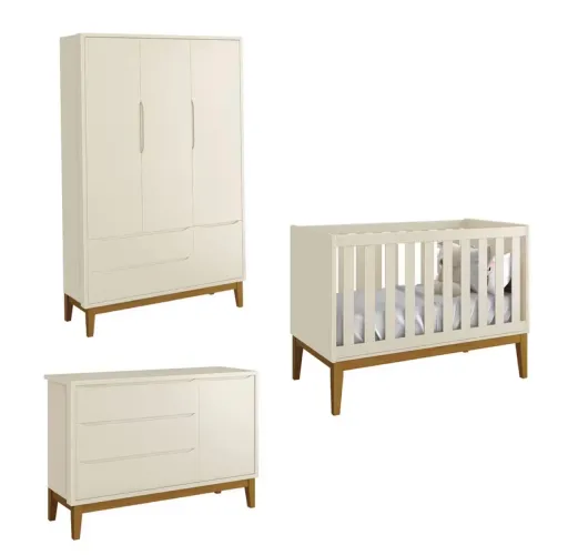 Jogo de Quarto para Bebê Completo 3 Portas Classic New Areia Fosco com Madeira