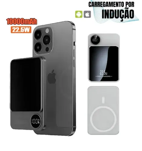 Carregador Portátil 10000mAh Sem Fio Indução