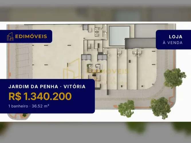 Jardim da Penha: Loja em condomínio, pé direito duplo e fachada envidraçada