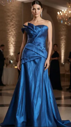 Vestido de Gala Azul Royal Acetinado - Estruturado - Tamanho 42