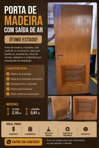 Porta de Madeira com saída de Ar - Medidas = 2,10X0.81 - Otimo Estado