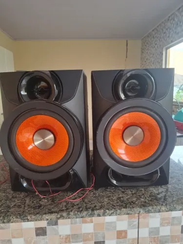 PAR DE CAIXAS SAMSUNG 4 OHMUS COM 110W PASSIVAS CONE LARANJA ( USADAS )
