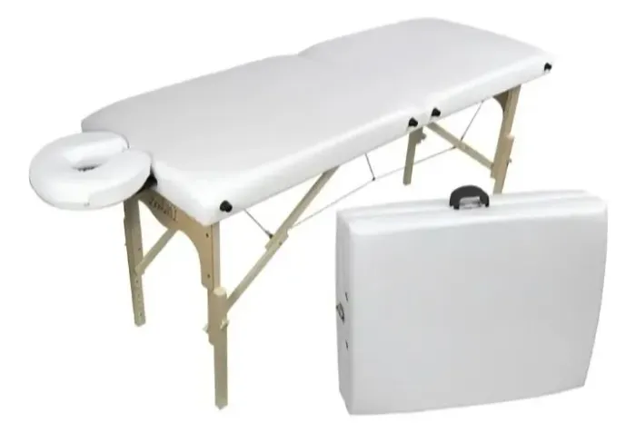 Maca de massagem dobrável(Maleta)c/ Furo cor branca na caixa.