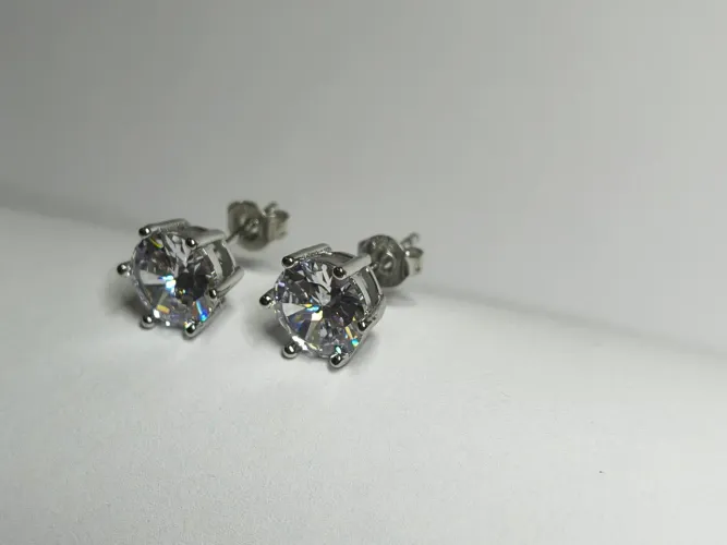 Brinco Solitário Diamante simulado de zirconia 5A 2ct 8mm Brinco Solitário Prata 925