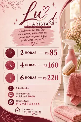 Sua Casa Limpa e Organizada - Diarista por hora