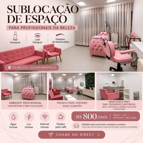 SUBLOCAÇÃO DE ESPAÇO EM STUDIO DA BELEZA