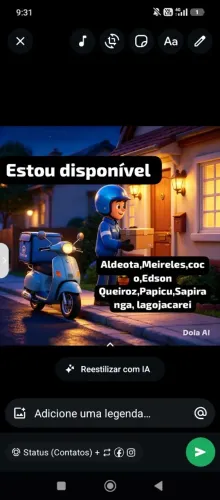 Estou disponível para entregadora