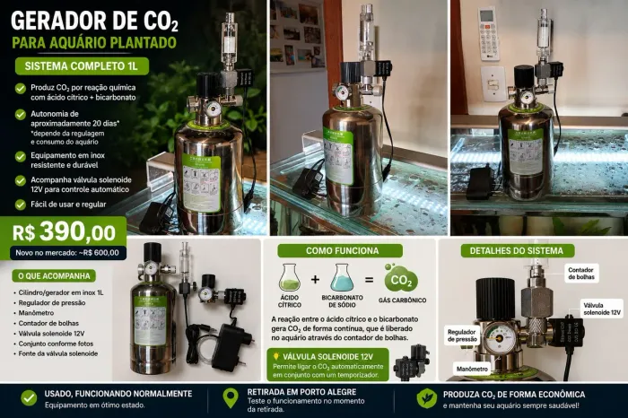 Kit Gerador de CO2 para Aquário 1L Inox + Solenoide 12V