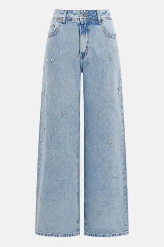 Calça jeans wide leg brilhos 42