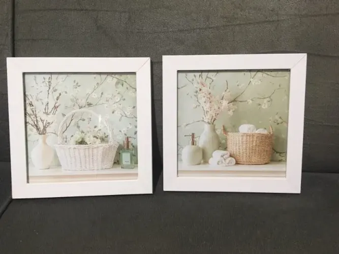Moldura para Quadro em Madeira com Vidro de 14x14cm Branca kit com 2 peças - NOVAS