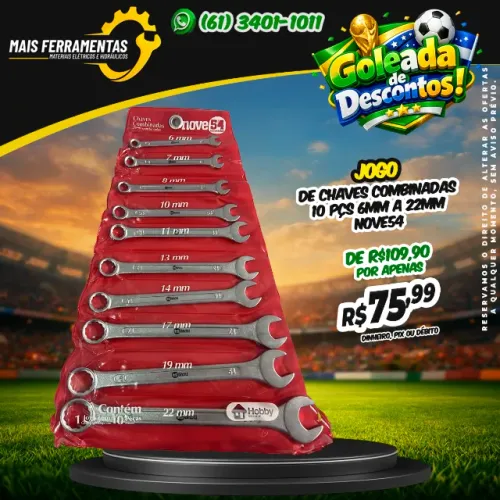 Jogo de Chaves Combinadas 10 Pçs 6mm a 22mm Nove54