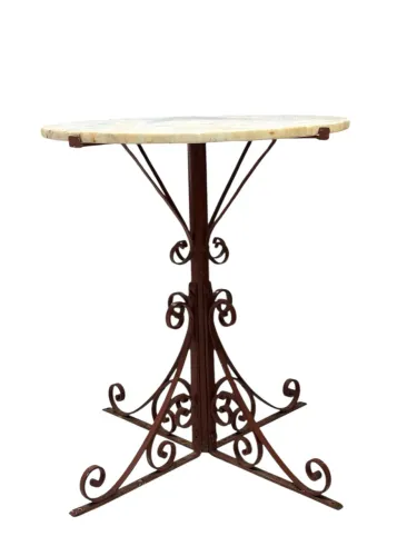 mesa jardim, varanda estilo francês vintage, tampo em mármore, base de ferro fundido