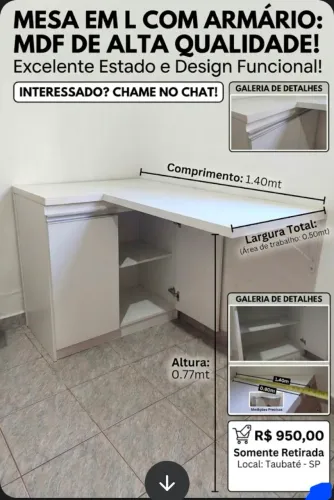 Mesa escritório em L - MDF quase nova!