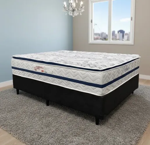 Cama Box Casal Confort Gel D33 Molas Ensacadas com Base Preta