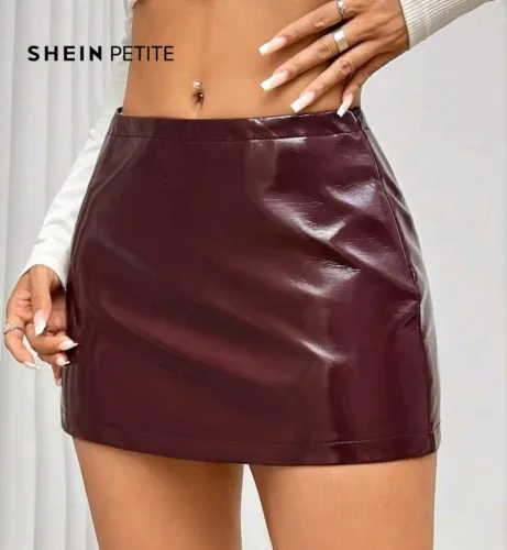 Saia mini couro vinho da shein