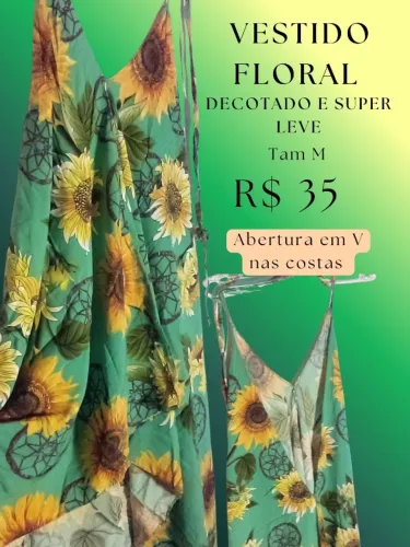 Vestido floral girassol decotado M