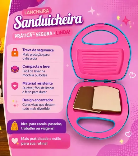 Lancheira sanduicheira de brinquedo com 2 pães