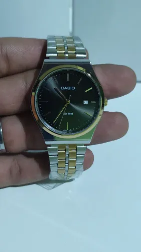 Casio calendário slim unissex dourado e prata relógio