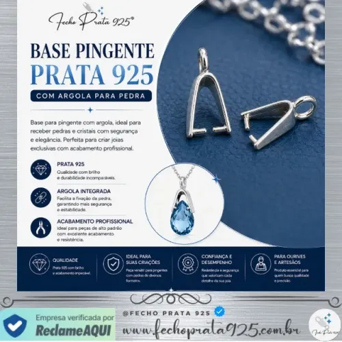 Base Pingente Prata 925 com Argola para Pedra- VENDA ATACADO