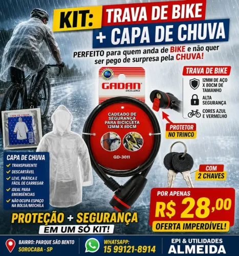 Kit Trava de Bike + Capa de Chuva