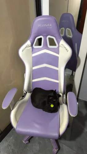 Cadeira gamer branca e roxa