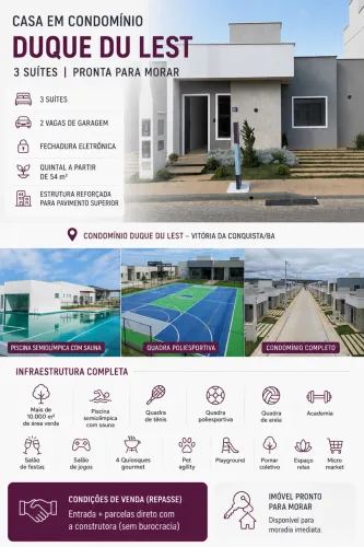 [REPASSE] Casa 3 suítes | Condomínio Duque Du Lest