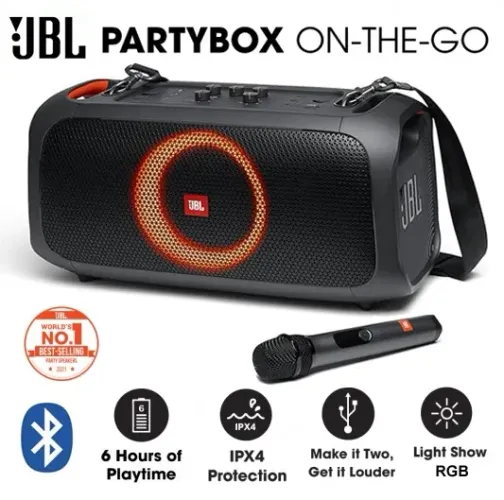 Som JBL Partybox On-the-Go Essential, 100W, Bluetooth, Bateria 12h, Alça, Novíss, NF, Gar