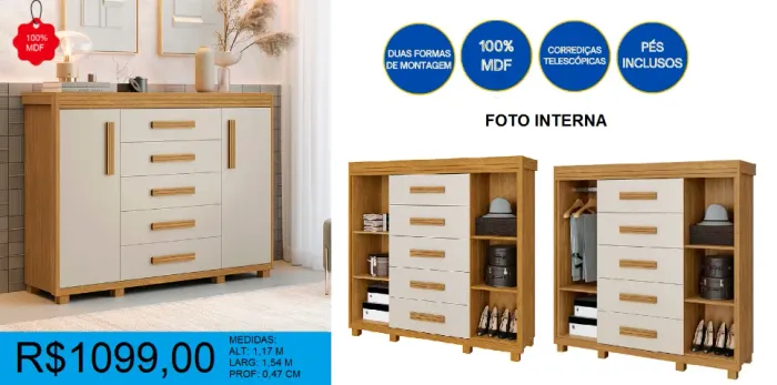 Comoda 100% mdf com sapateira duas portas - temos a pronta entrega 
