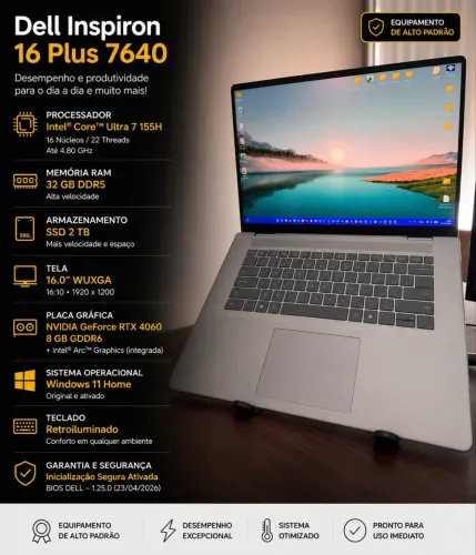 DELL INSPIRON 16 PLUS 7640 - ALTO DESEMPENHO | RTX 4060 | 32 GB RAM | SSD 2 TB