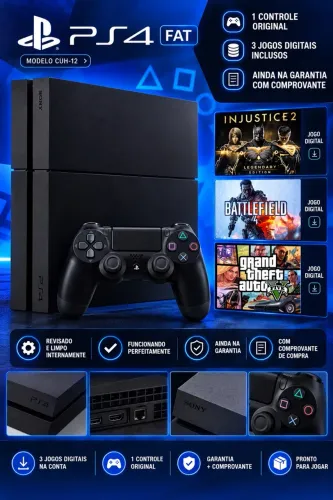 Ps4 com 4 Jogos Mídia digital e 1 Controle (REVISADO) com Garantia