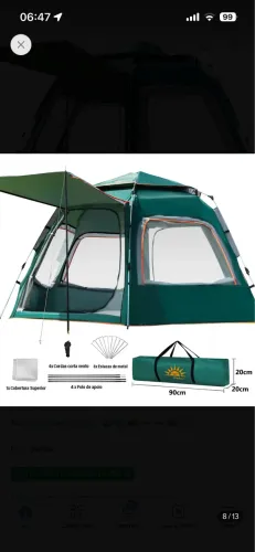 Barraca Camping New Hawaii Automática 6-8 Pessoas Impermeável 1500mm Verde-p520