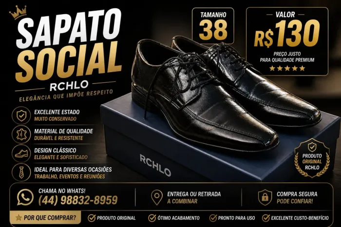 Sapato Social RCHLO Nº 38 - Elegante e Conservado