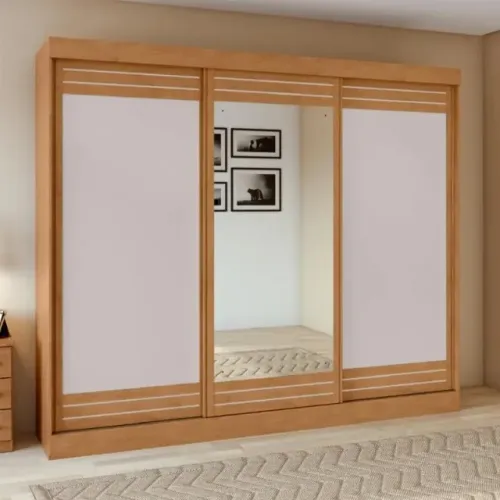 Guarda-roupa Nice Amêndoa/Off White 3 Portas Flex Frete Grátis - Até 12x S/ Juros
