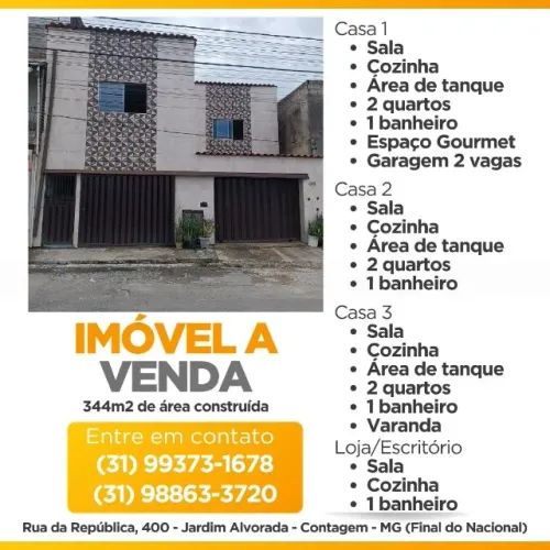 Vendo imóvel, com 3 casas, 2 vagas de garagem, 1 loja com banheiro e cozinha.