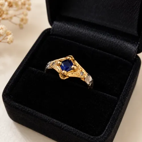 Anel de Formatura em Ouro 18k com Safira - Aro 15