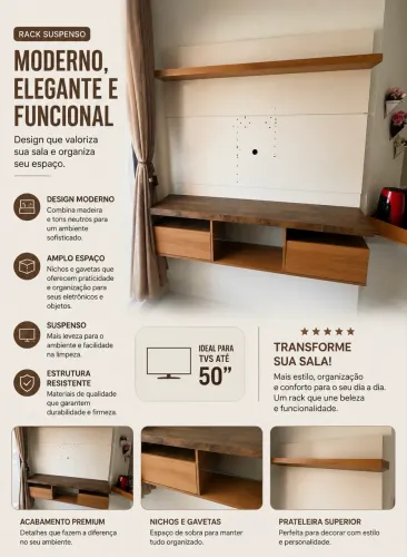 RACK SUSPENSO MODERNO COM PAINEL - R$ 300