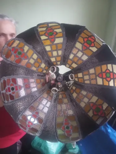 Luminária antiga de bronze com vitro