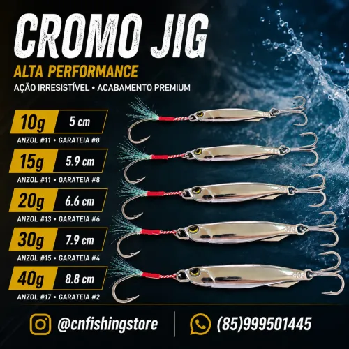Isca artificial cromo jig 10, 15, 30 ou 40g (preços na descrição)