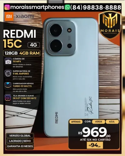 Redmi 15c 128GB | 4GB RAM - Mint Green - GARANTIA 03 MESES | NOVO | ENTREGA IMEDIATA |