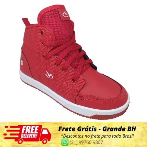 Tênis Cano Alto Infantil Masculino Vermelho Botinha Via Vip