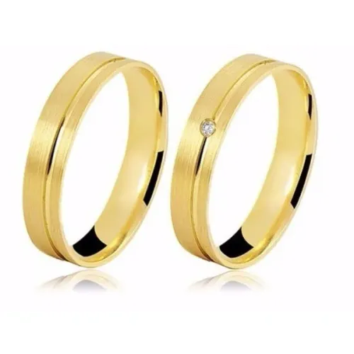 Par de Aliança Ouro 18 k 5 Gramas  4 mm com friso no meio