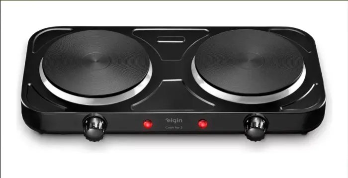 Fogão Cooktop 2 Bocas Elétrico Portátil Elgin Preto 110v