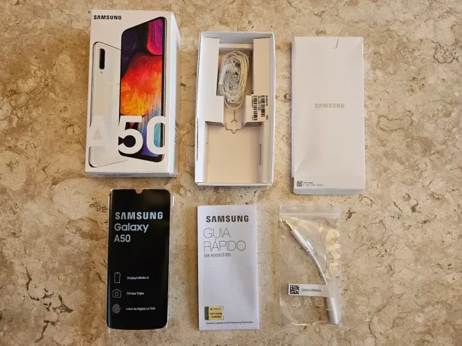 Caixa vazia Samsung A50 com acessórios